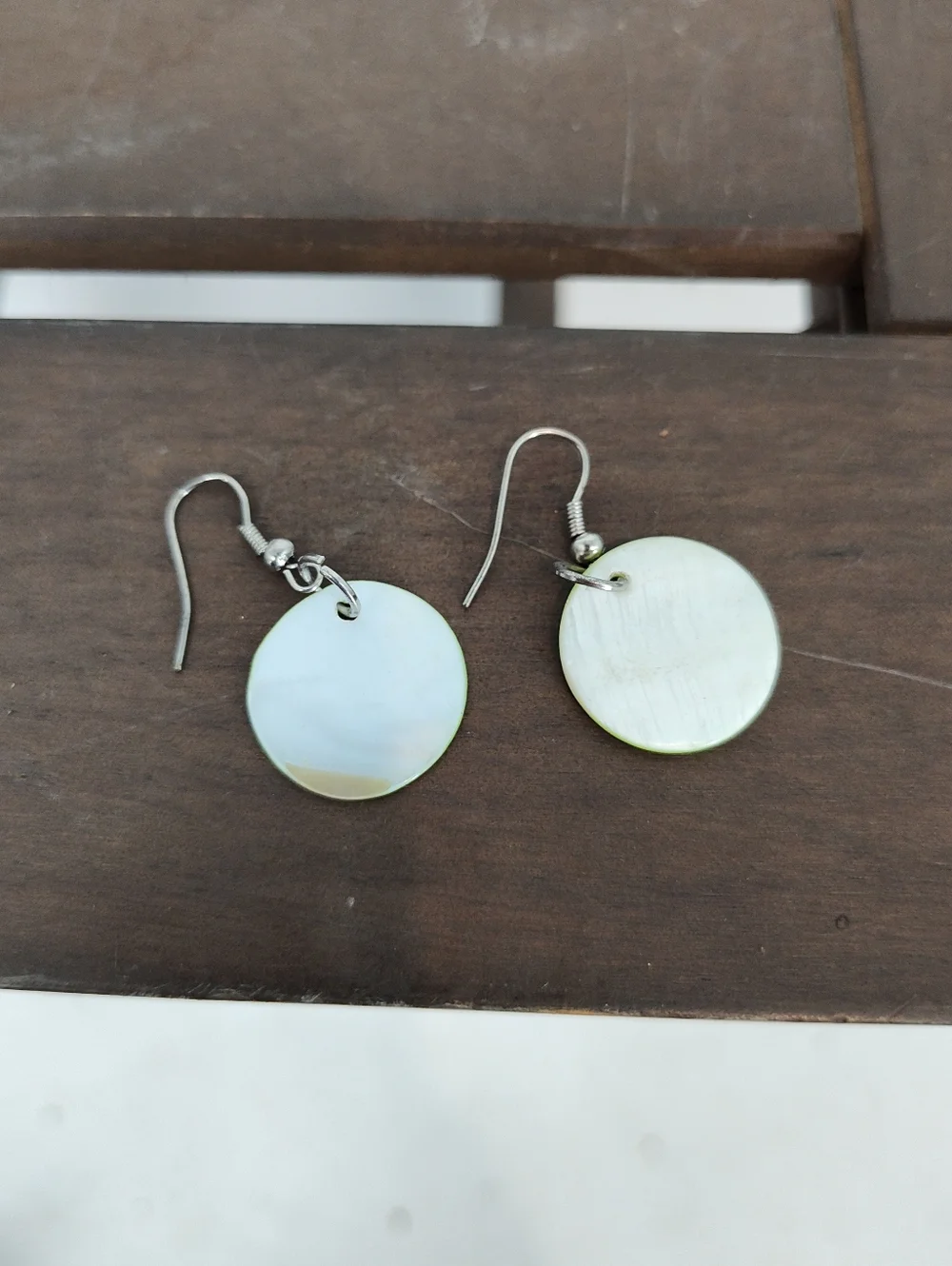 Lime Green Shell Disc Drop Earrings - Minimal Women’s Jewelry